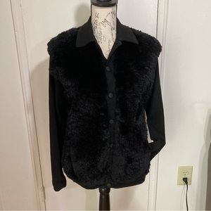 L'AGENCE Kirke Black Shearling Vest Black Denim Jacket Button Front Coat NWT